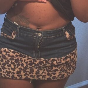 ROMWE Leopard Print Denim Skort